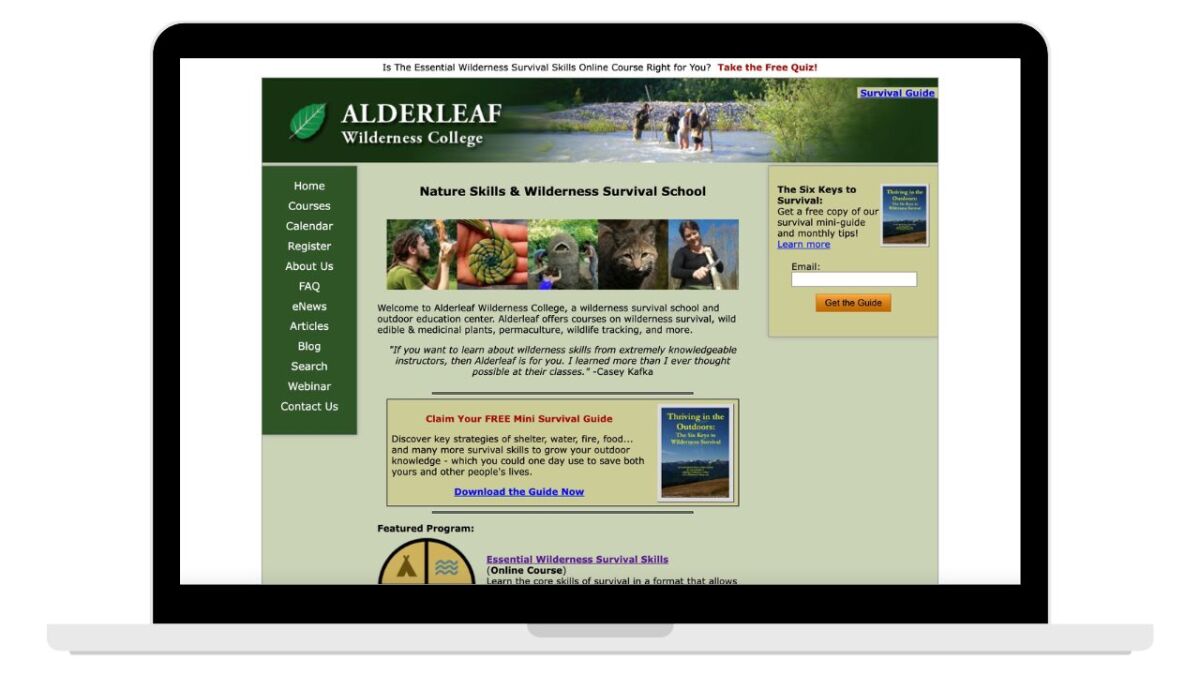Alderleaf Wilderness College website screenshot