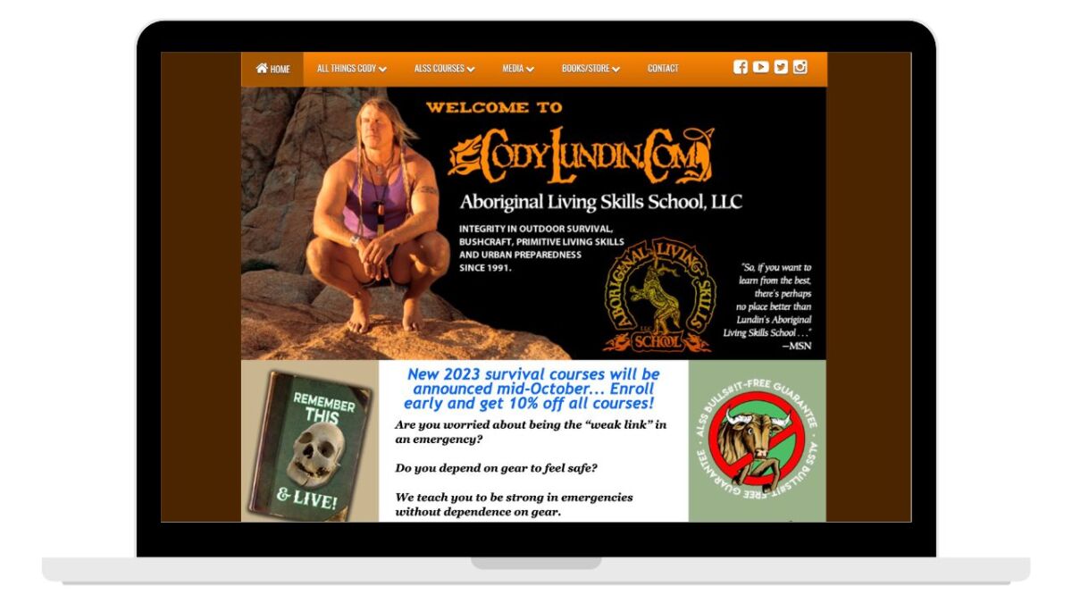 Cody Lundins Aboriginal Living Skills School website screenshot