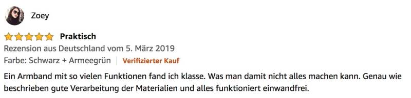 Beispiel einer Amazon-Bewertung zu einem Survival Paracord Armband