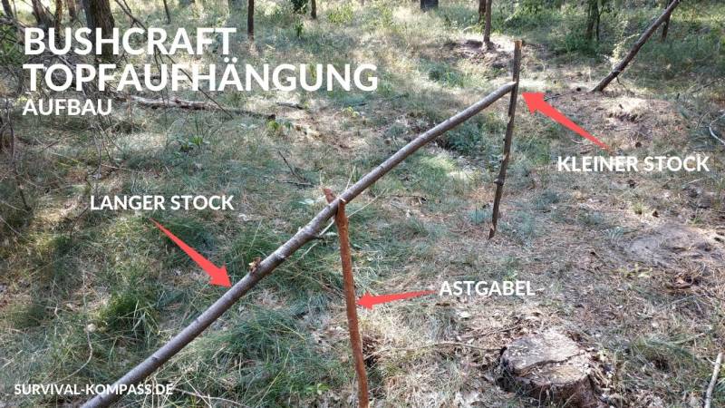 A classic bushcraft structure: the pot hanger for your campfire