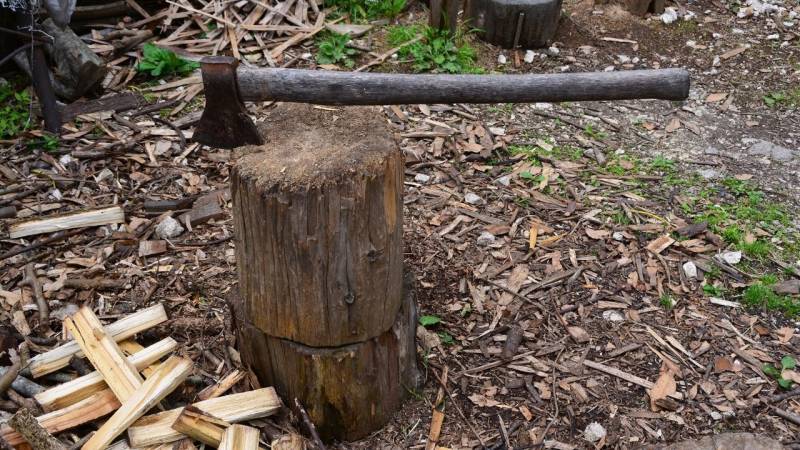 Axes with long handles are perfect for chopping wood and felling trees