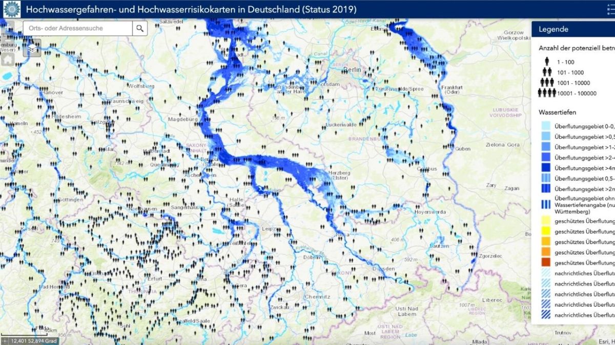 Hochwasserrisikogebiete findest du in speziellen Karten