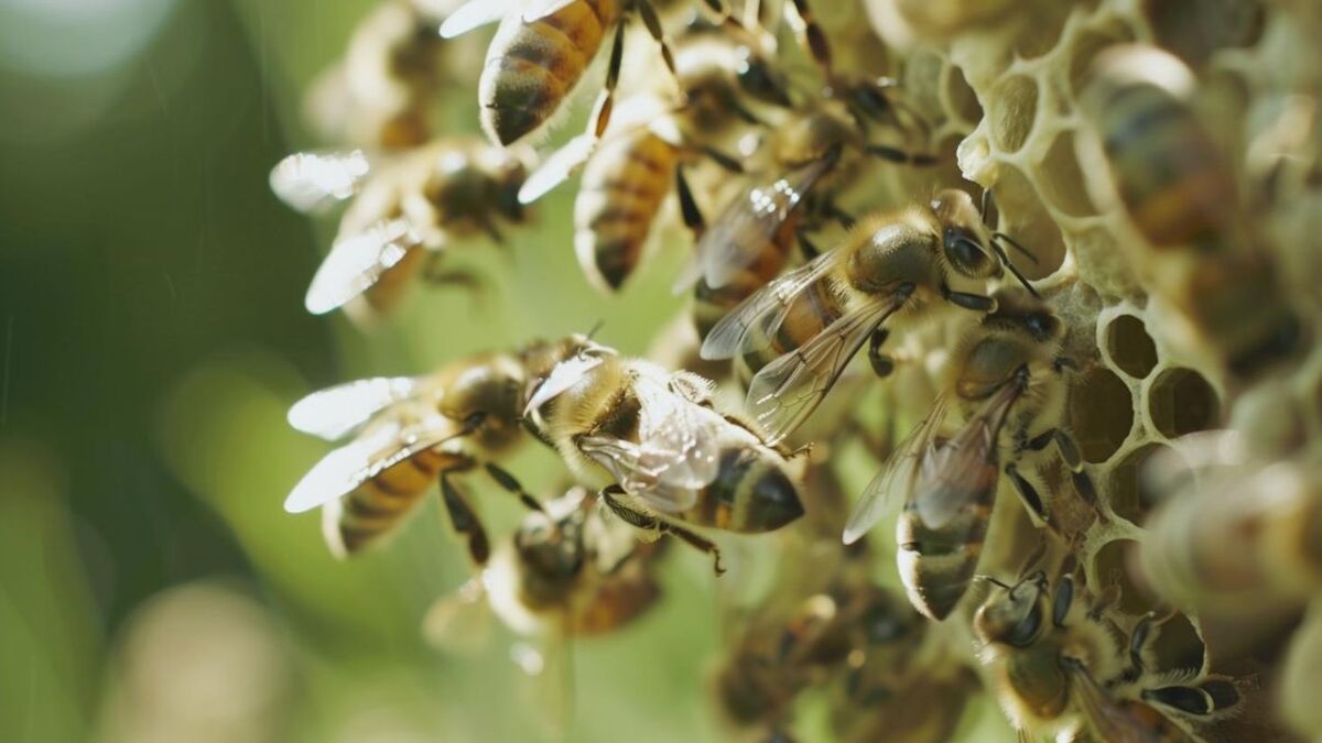 Bienen im Schutz des Bienenstocks: Die Bienen spüren die Veränderungen im Luftdruck und suchen Schutz.