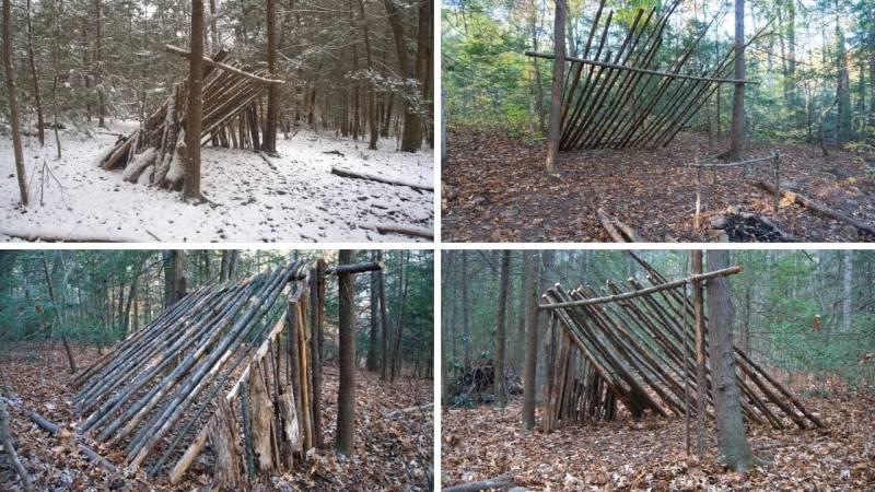 Ein Bushcraft-Survival-Shelter, welches dann später noch abgedeckt wird mit Reisig, Blättern und Waldmaterial