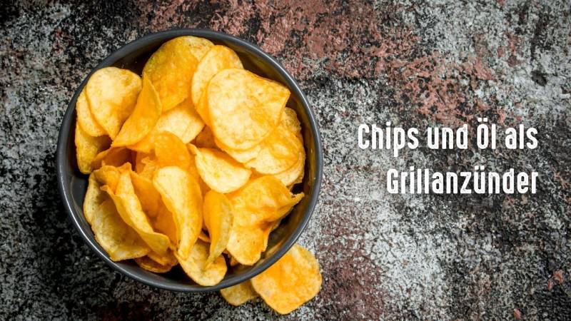 camping hacks chips und oel als grillanzuender