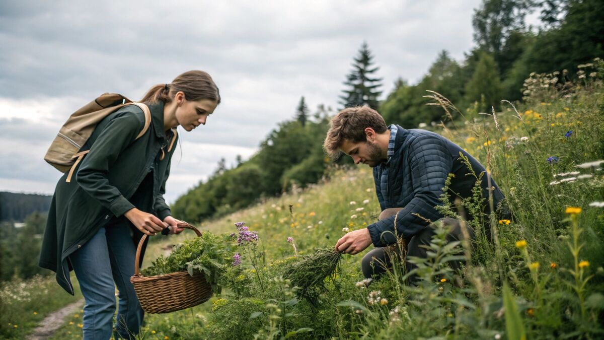 Essbare Wildpflanzen erkennen – so gelingt es dir sicher ein mann sammelt wildkr uter modern junger mann