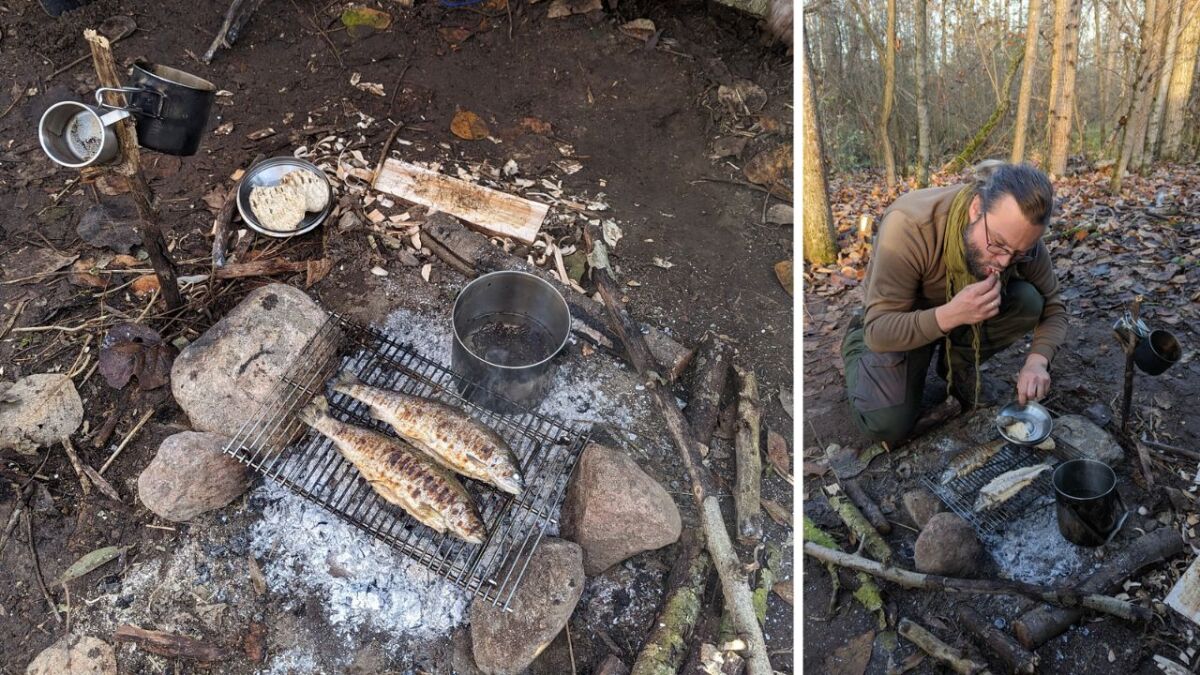 Fresh grilled trout at the camp