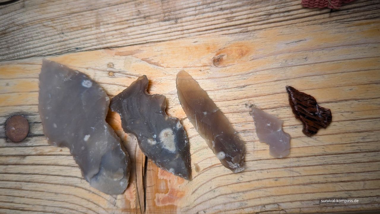 Various tools I have made: spearhead, arrowheads, cutting tools