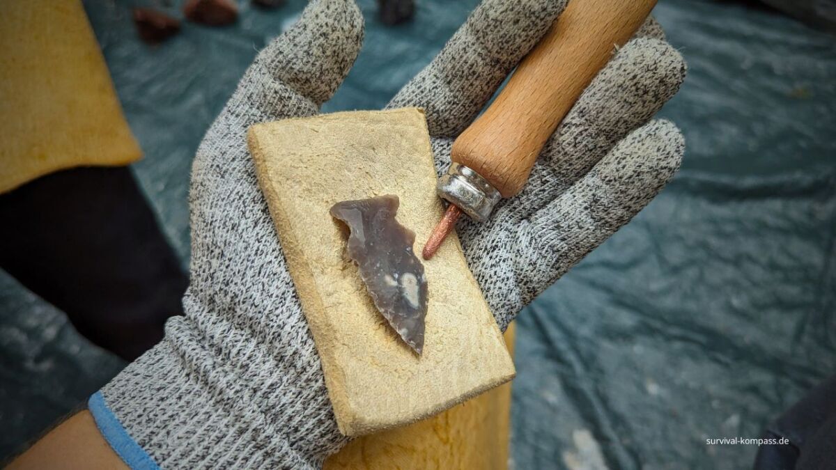 Here I am working on a flint to make a spearhead