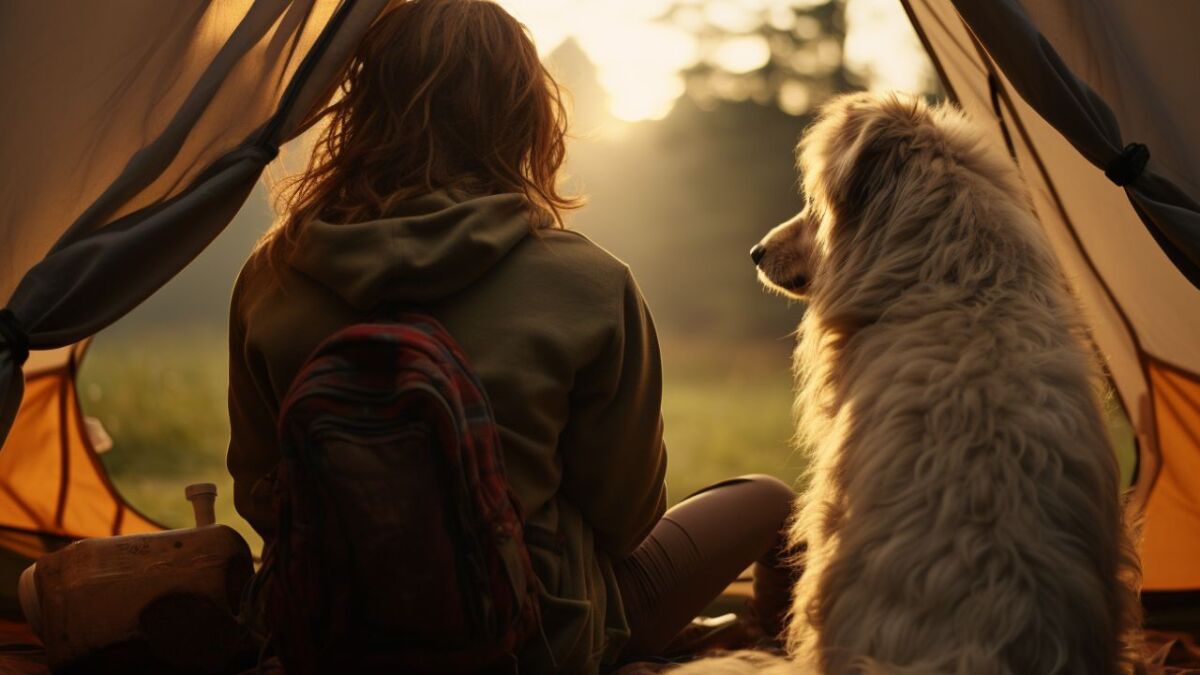 hund mit frau beim zelten camping 1