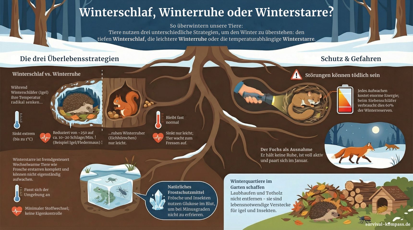 Winterschlaf, Winterruhe, Winterstarre: Der Unterschied infografik winterstarre winterschlaf winterruhe