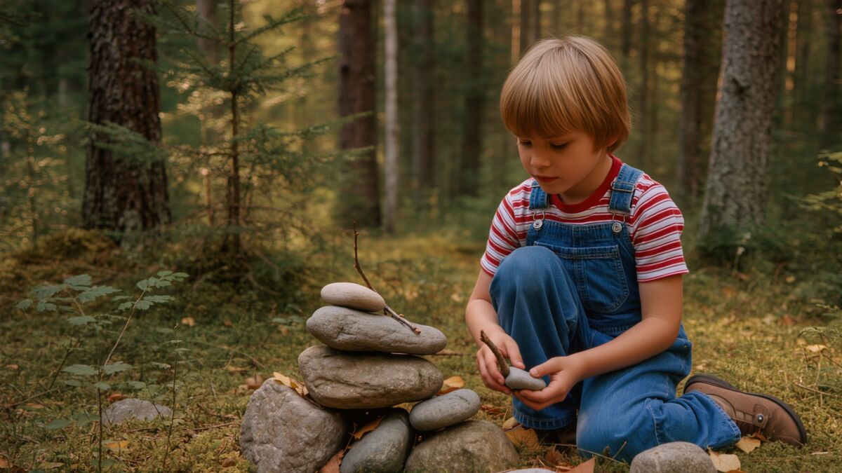 Warum deine Waldtage mit weniger Programm gestalten? kind baut im wald