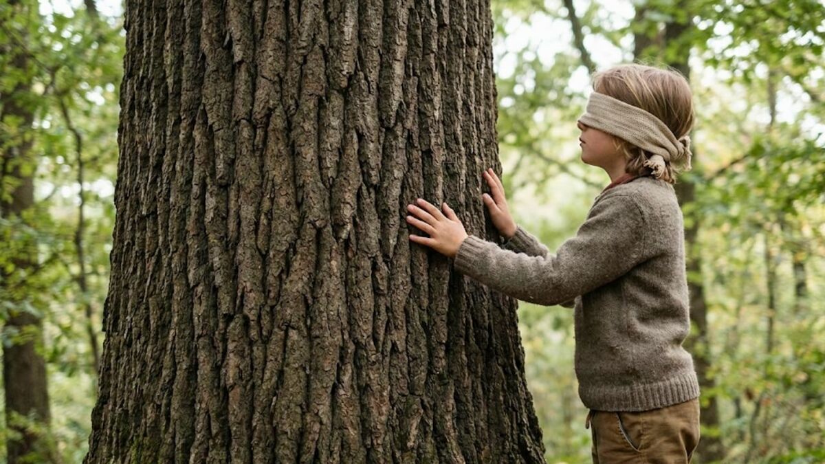 kind tastet baumrinde ab