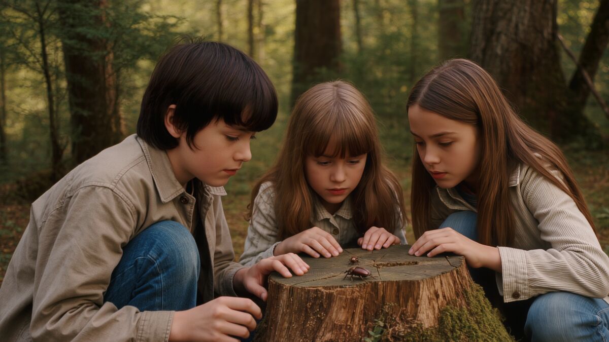 Warum deine Waldtage mit weniger Programm gestalten? kindern beobachten kaefer im wald