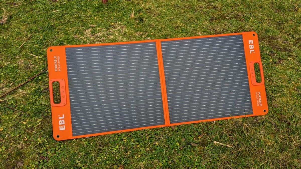 Complete view unfolded EBL solar panel 100 watt test review