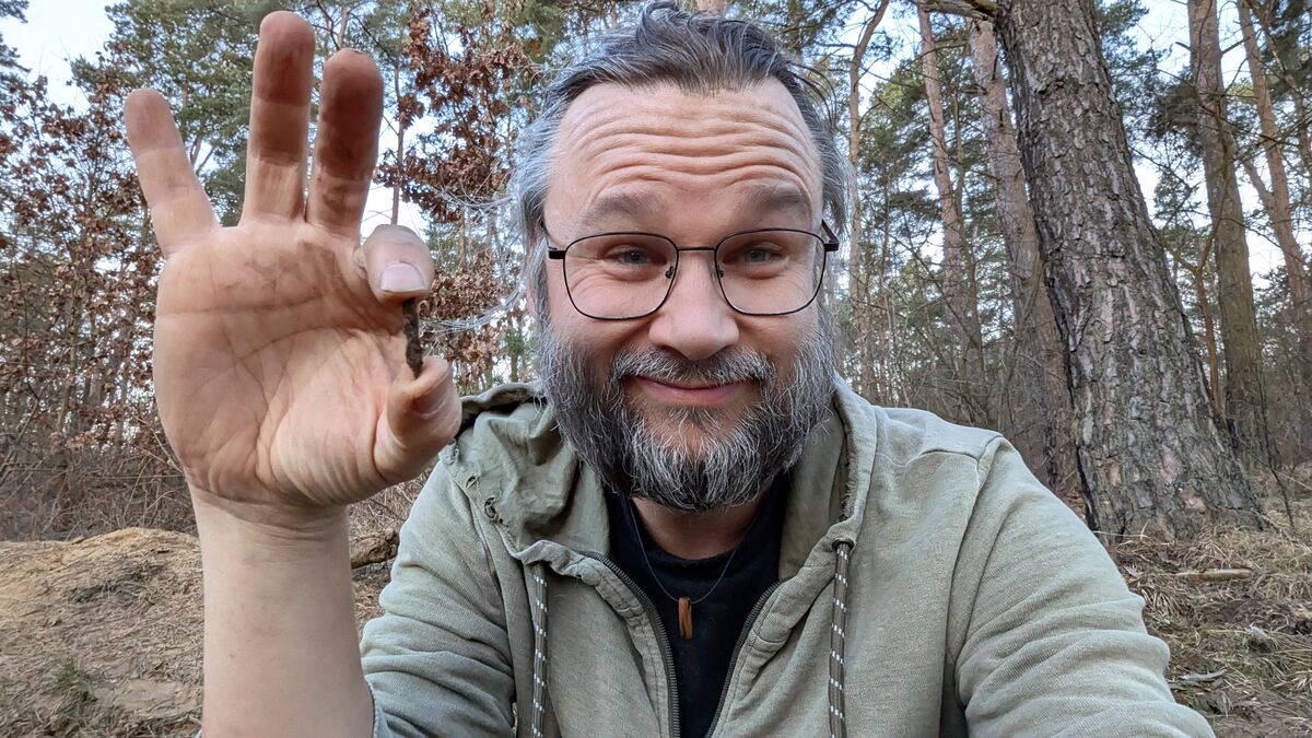 laechelnder mann ast wald bart