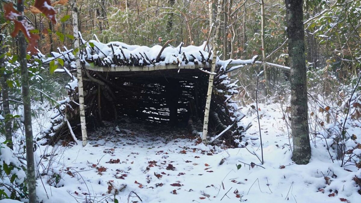 lean to unterschlupf shelter im winter 1