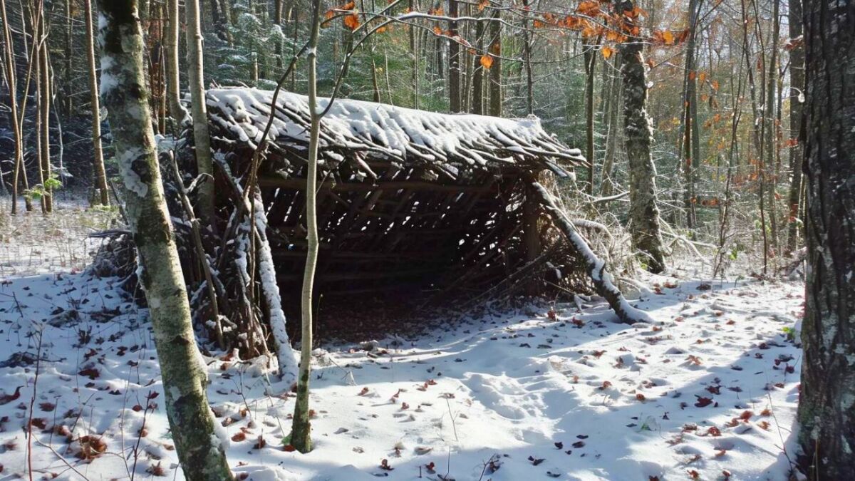 lean to unterschlupf shelter im winter