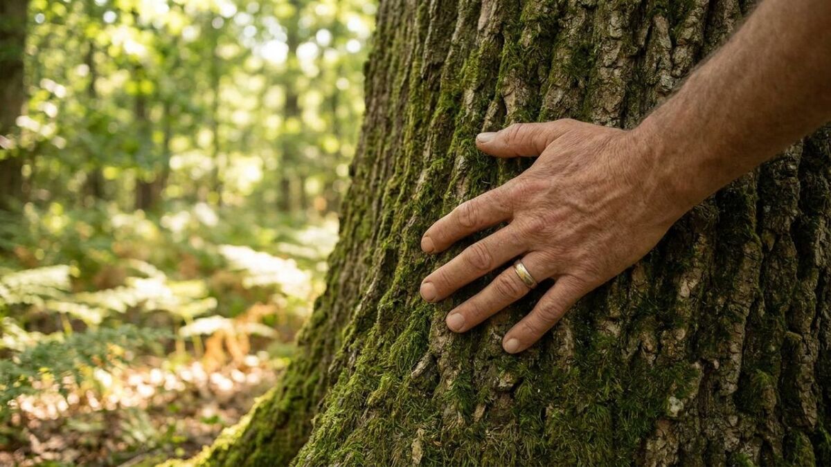 moosiger baum hand wald