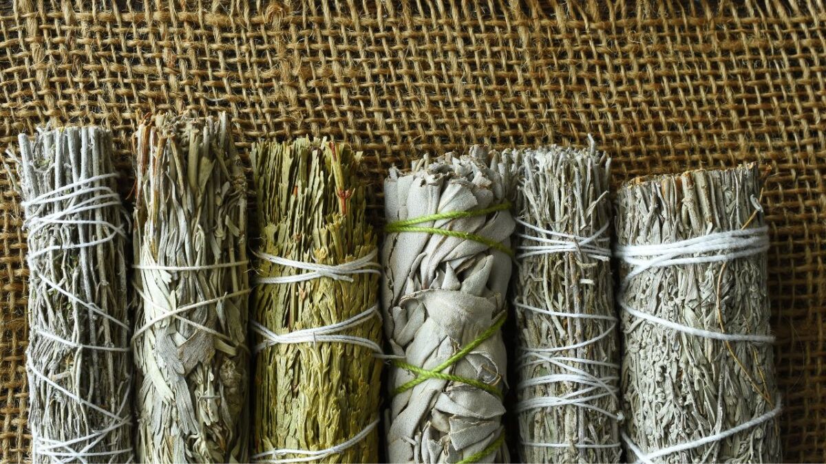 Various smudge bundles, also known as Smudge Sticks