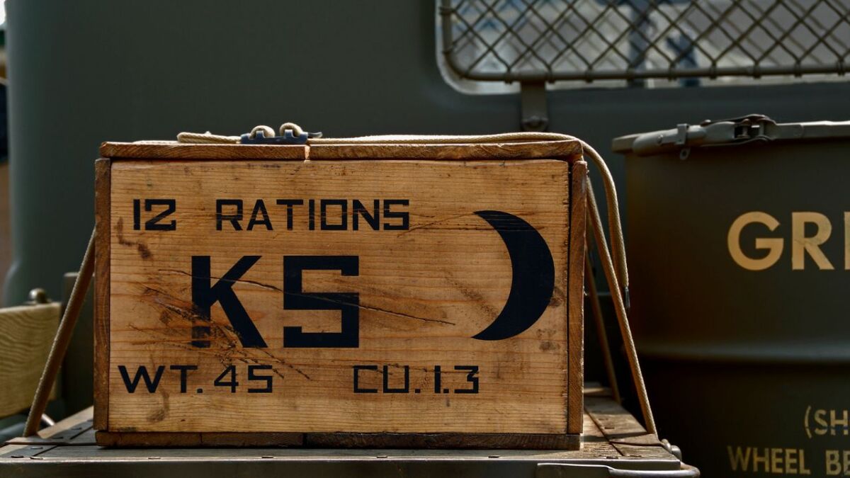 Emergency rations in a wooden box for the military