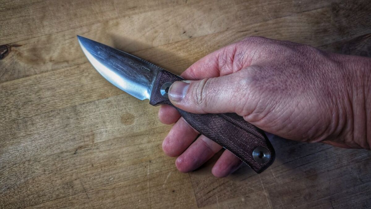 Real Steel CVX-80 Red Micarta Bushcraft Knife Review Size Comparison in Hand