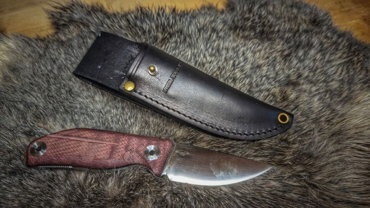 Real Steel CVX-80 Red Micarta Bushcraft Knife Review with Leather Sheath Opened