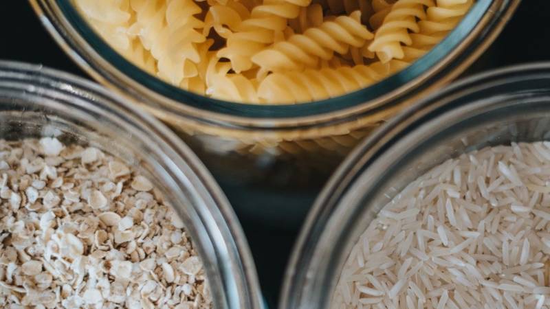 Rice, pasta, oatmeal, and flour are part of the basic equipment for prepping