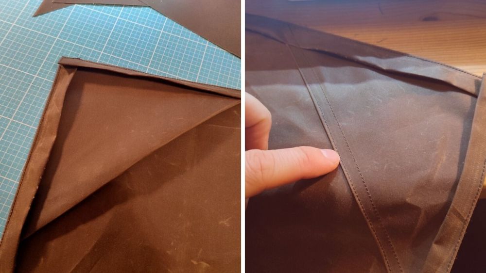 Insert the reinforcement into the corners of the tarp and sew it securely