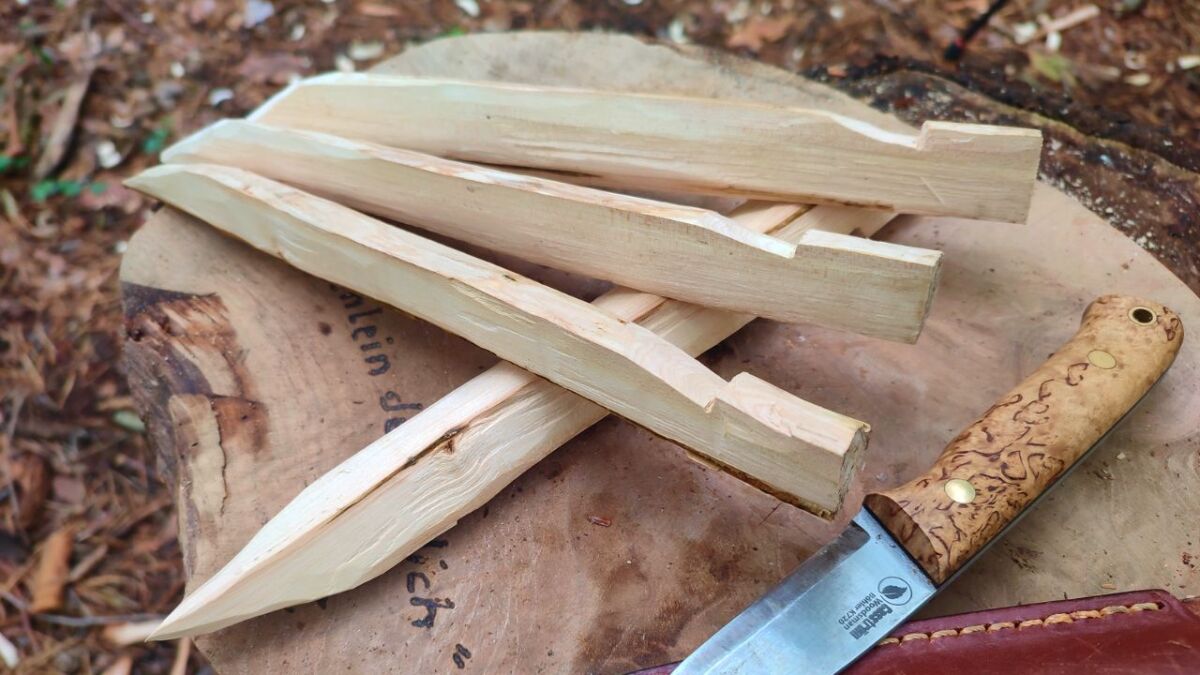Self-carved tent stakes are a great exercise for beginners in bushcraft