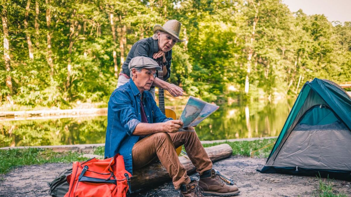 Age doesn't protect against the desire for adventure - seniors enjoy camping on the river!