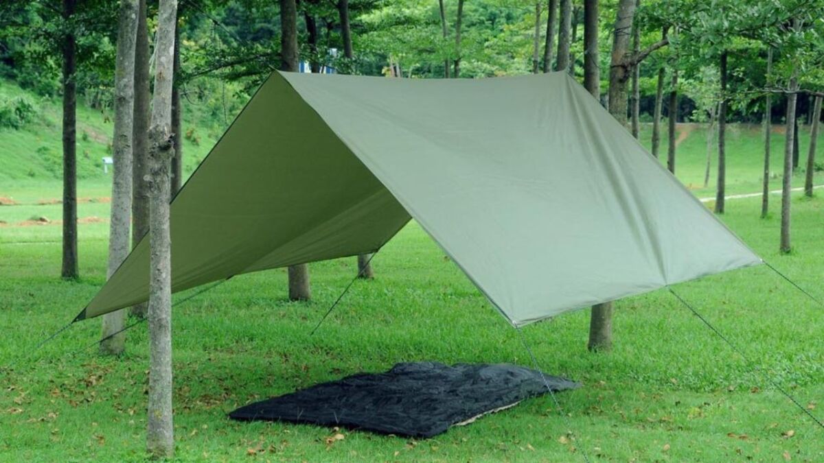 A tarp is a piece of fabric or other flexible material used to provide protection from rain, snow, or wind. It is often used for overnight stays during bushcrafting, trekking, or survival training.