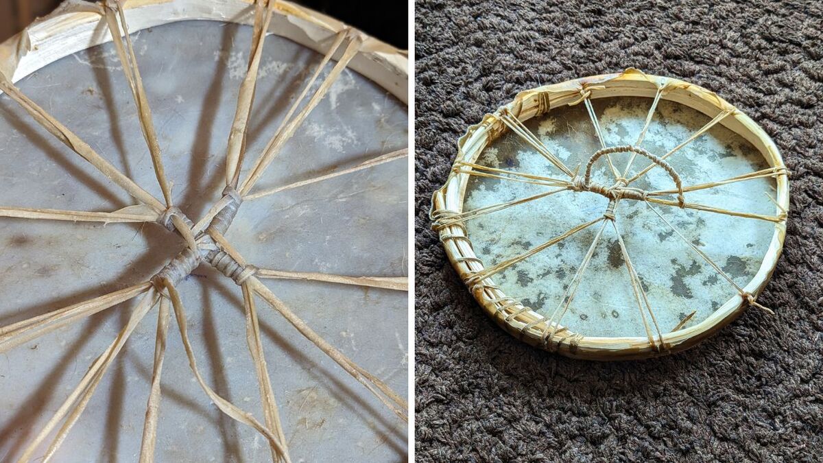 Eigene Trommel bauen (nur aus Material aus der Natur) trommel binden stern 1