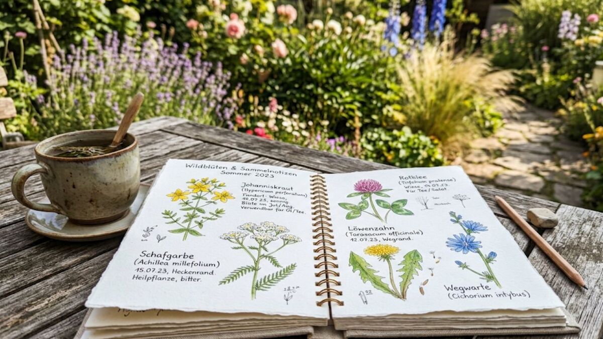 Essbare WildblĂĽten: Der Praxis-Guide fĂĽr die BlĂĽtenkĂĽche wildblueten notizbuch garten tee