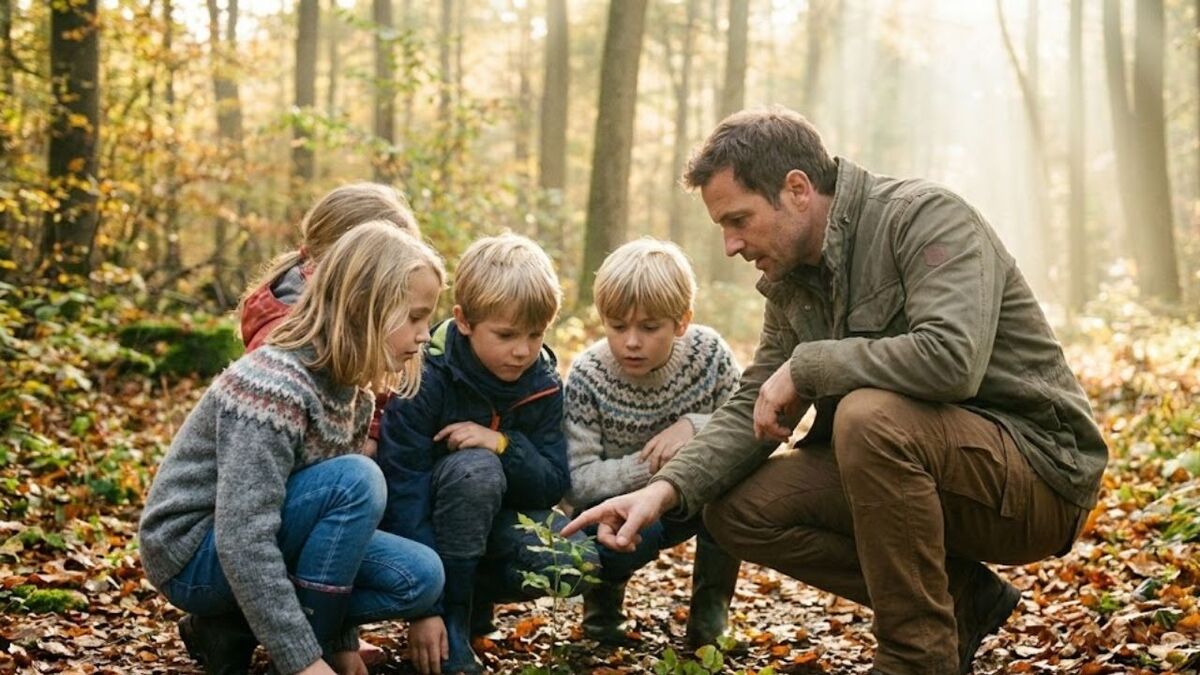 wildnis mentor in aktion im wald mit kindern