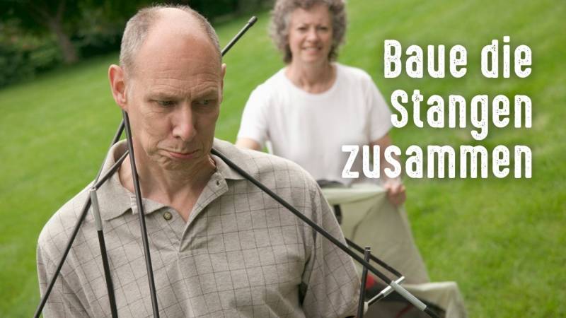 zeltaufbau baue die stangen zusammen