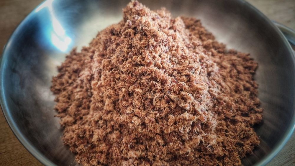 The ground dry meat is mixed with fat for Pemmican