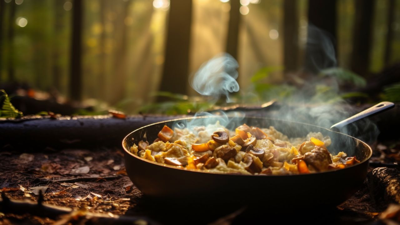 Wild mushroom scrambled eggs from the bushcraft kitchen